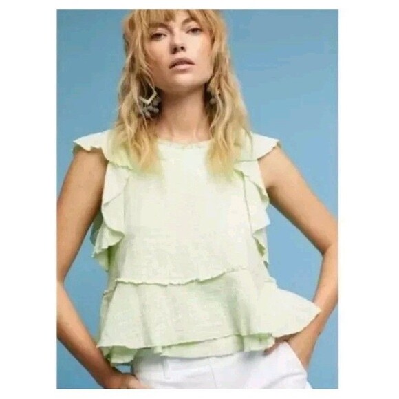 Maeve Tops - Maeve Anthro Womens Top Size Medium Pastel Green Ruffled Blouse Flutter Boho